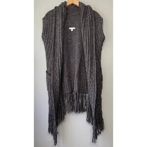 CAbi Cardigan Size S Gray Fringed Chunky Cable Knit Wool Lagenlook Boho Hippie